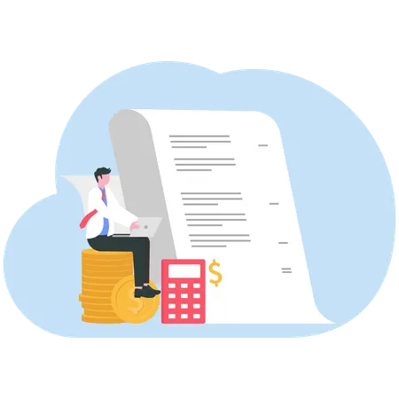 Businessmen Analyzing and Calculating Budget  Illustration