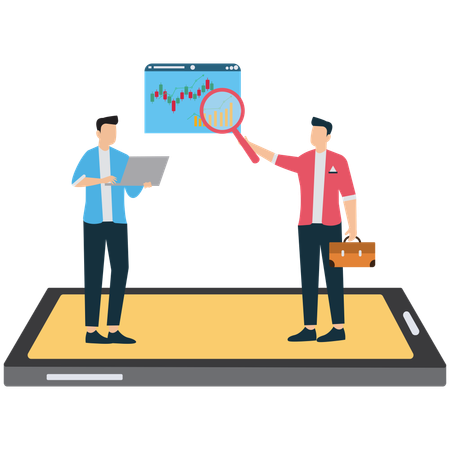 Businessmen Analyzing Stock Market Data on Mobile Platform  Illustration