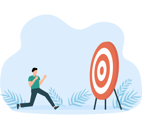 Businessmen are competing running against each other on the arrow to the red circle target for business success  Illustration