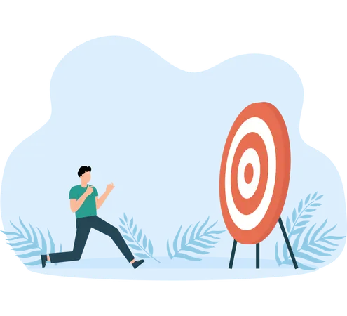 Businessmen are competing running against each other on the arrow to the red circle target for business success  Illustration