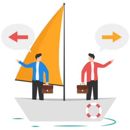 Two Businessmen Arguing A Concept On Paper Boat Vector Illustration Illustration