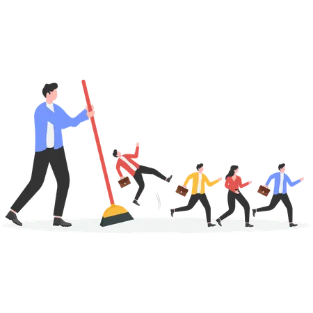Businessmen being swept by a broom employee reduction  Illustration