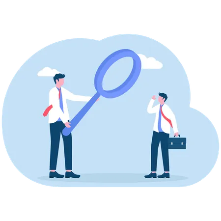 Businessmen being watched by big magnifying glass for new employee  Illustration