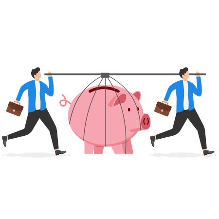 Businessmen carry huge pink piggy banks  Illustration