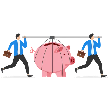 Businessmen carry huge pink piggy banks  Illustration