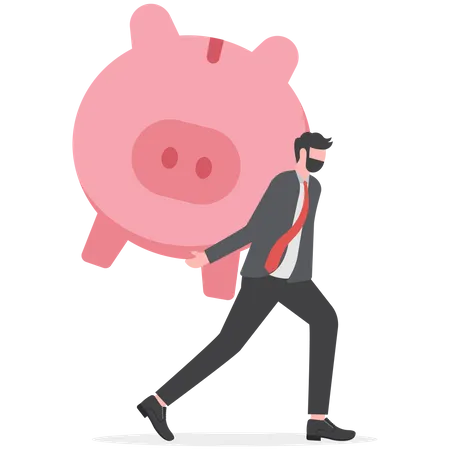 Businessmen Carry Huge Piggy Bank Financial Securities For Retirement Illustration