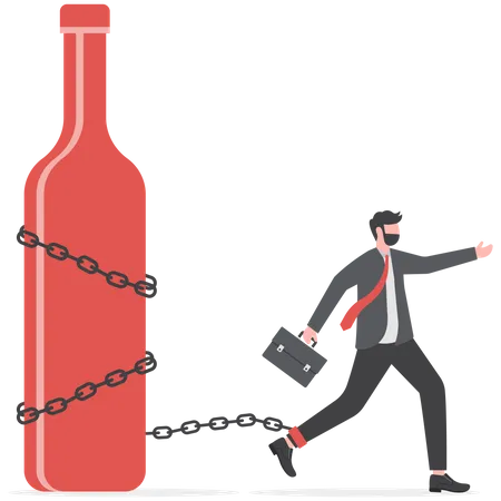 Alcohol Addiction Businessmen Chained To Alcohol Bottle Unhappy Alcohol Addict Suffering From Withdrawal Syndrome Feeling Depressed Illustration