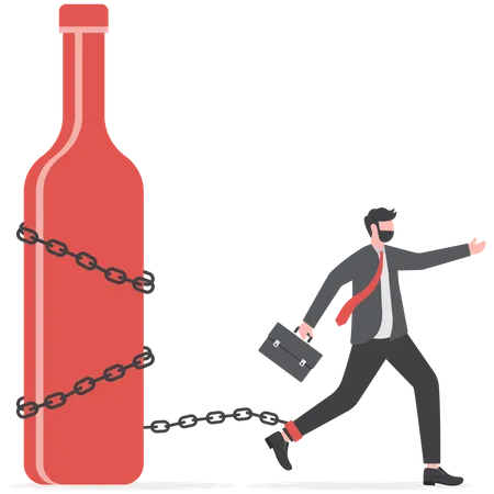 Businessmen chained to alcohol bottle  Illustration