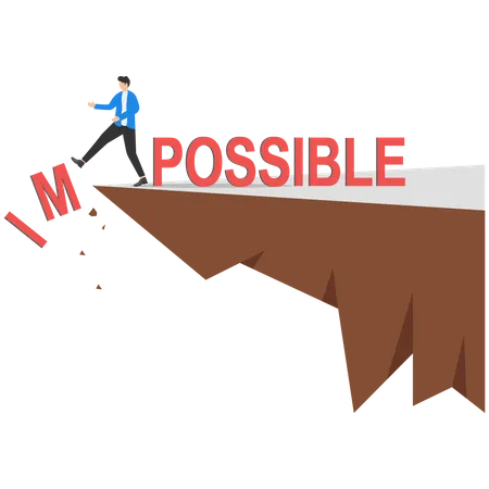 Businessmen Change Impossible To Possible Text On Top Mountain Business Success Challenge Motivation Achievement And Goal Concept Illustration