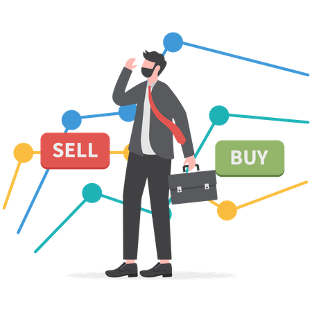 Businessmen choose between sell or buy stock market  Illustration