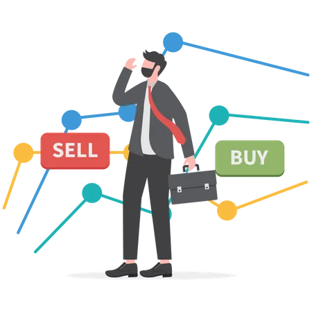 Businessmen choose between sell or buy stock market  Illustration