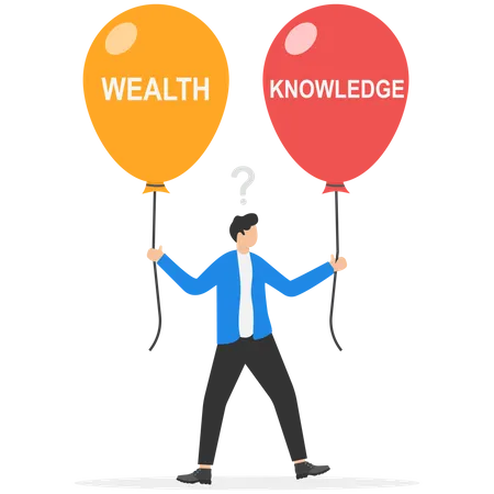 Businessmen Should Choose Red Or Blue Balloons Choose Wealth Or Knowledge Concept Vector Illustration Illustration