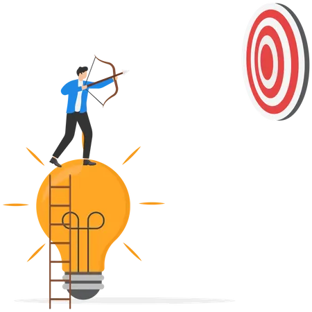 Businessmen Climb Up Ladders On Lightbulb Ideas To Shoot At Targets Idea To Achieve Target Strategy Modern Vector Illustration In Flat Style Illustration