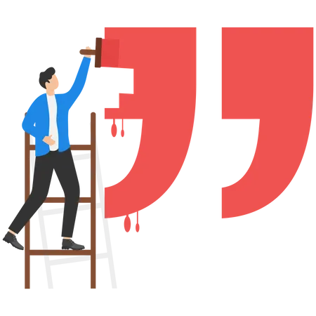 Businessmen Climb Up Ladders To Paint A Symbol Of Quote Message Announcement Flat Modern Vector Illustration 일러스트레이션