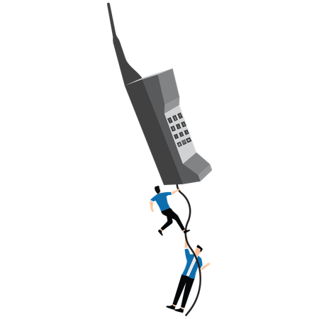 Businessmen climbing telephone lines  Illustration