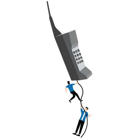 Businessmen climbing telephone lines  Illustration