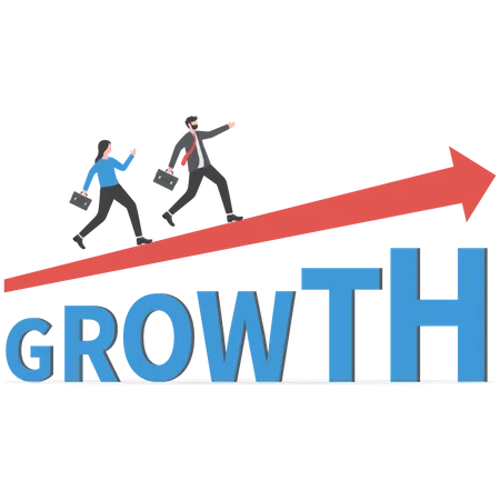 GROWTH Word Concept Banner Concept With People On Blue Background Illustration