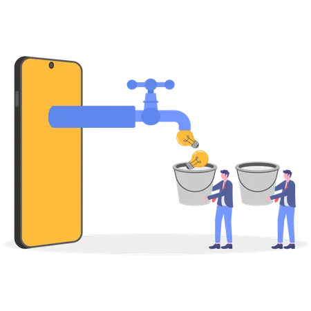 Businessmen collecting idea from online tape  Illustration
