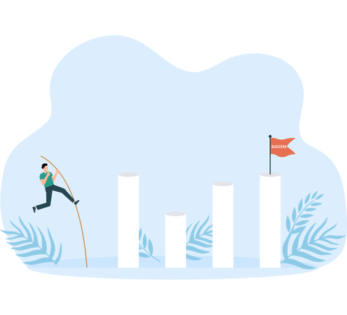 Businessmen competing go to target red flag on the bar graph  Illustration