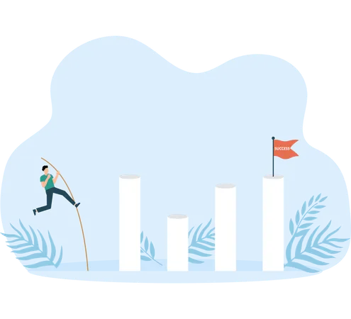 Businessmen competing go to target red flag on the bar graph  Illustration