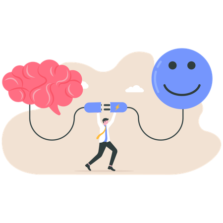 Businessmen connect plug brain and happiness mood  Illustration