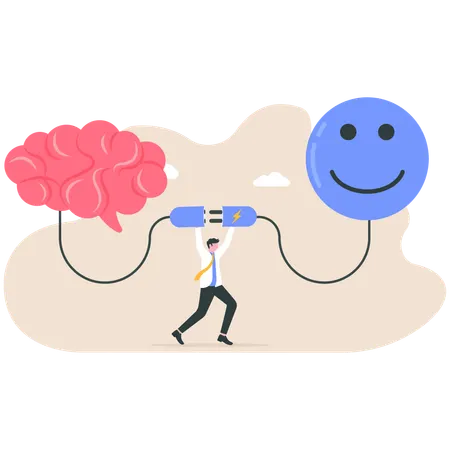 Businessmen connect plug brain and happiness mood  Illustration