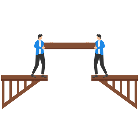 Businessmen connecting bridge with missing part  Illustration