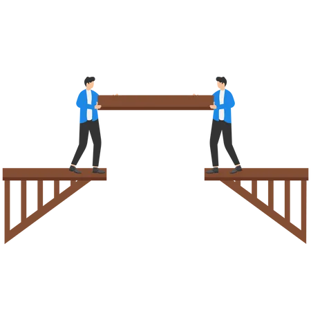 Teamwork Concept Businessmen Connecting The Bridge With Missing Part Vector Illustration Illustration