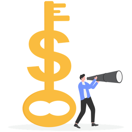 Businessmen Connecting Dollars to Key Puzzles  Illustration