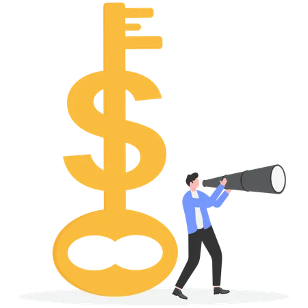 Businessmen Connecting Dollars to Key Puzzles  Illustration