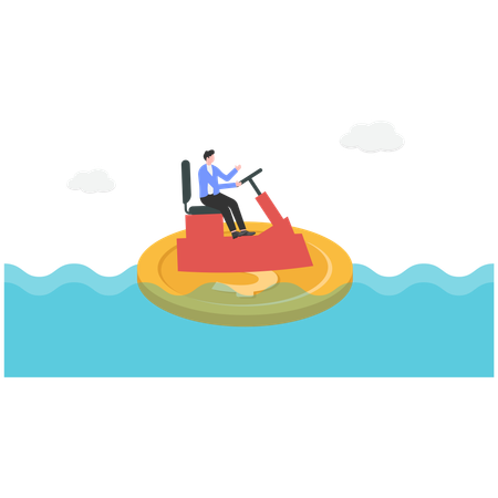 Businessmen control the money coin boat  Illustration