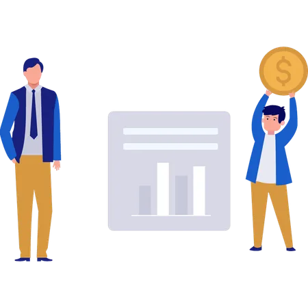 Businessmen discussing about bar graphs  Illustration