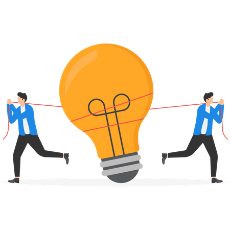 Businessmen dragging idea light bulb in opposite direction  Illustration