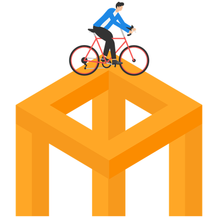 Businessmen drive a cycle on Geometric and Cube  Illustration