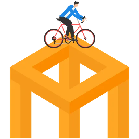 Businessmen drive a cycle on Geometric and Cube  Illustration