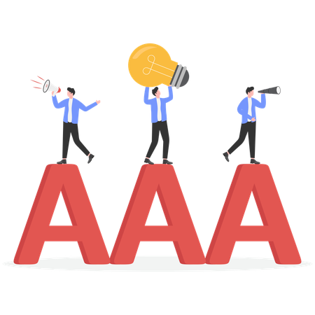 Businessmen elevating esteemed AAA symbol  Illustration
