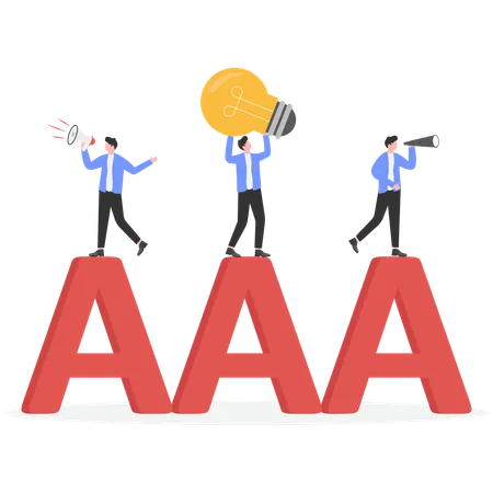 Businessmen elevating esteemed AAA symbol  Illustration