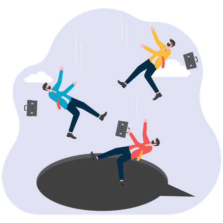 Businessmen falling into speech bubble  Illustration