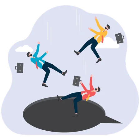 Businessmen falling into speech bubble  Illustration