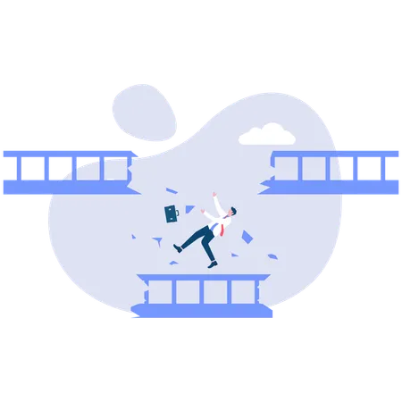 Businessmen fell from broken bridge  Illustration