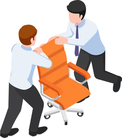 Flat 3 D Isometric Two Business People Fighting Over For Ceo Chair Business Competition Concept Illustration
