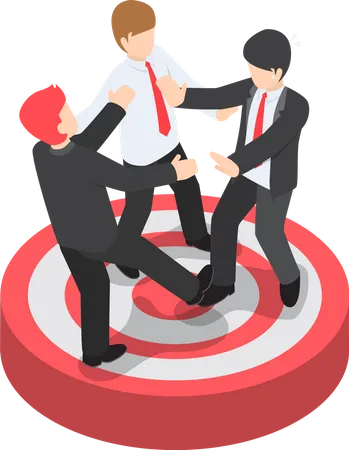 Flat 3 D Isometric Businessmen Fighting For Standing On The Target Business Competition Concept Illustration