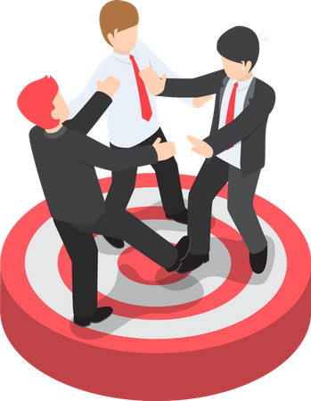 Businessmen fighting for standing on the target  Illustration