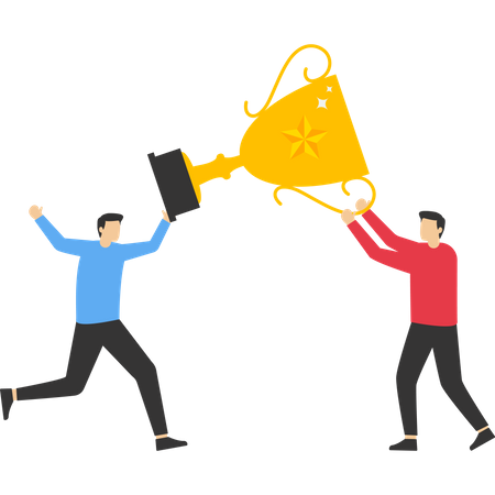 Businessmen fighting for winning trophy  Illustration