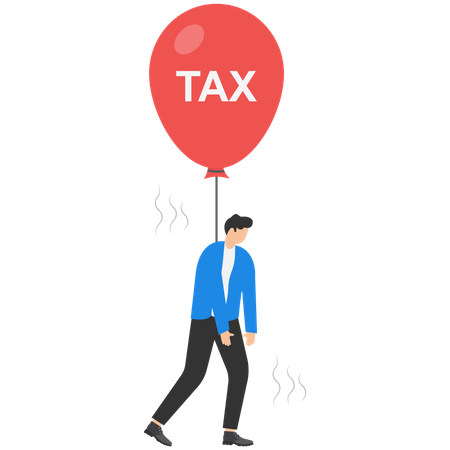 Businessmen fly balloons with the word TAX  イラスト