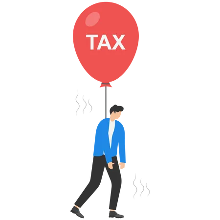 Businessmen fly balloons with the word TAX  Illustration