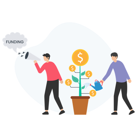 Businessmen funding and growing money tree investment  Illustration