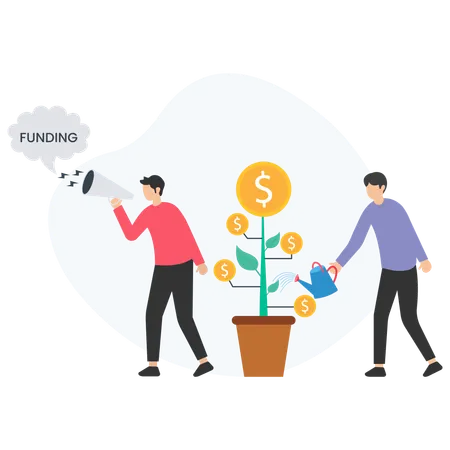 Businessmen funding and growing money tree investment  Illustration