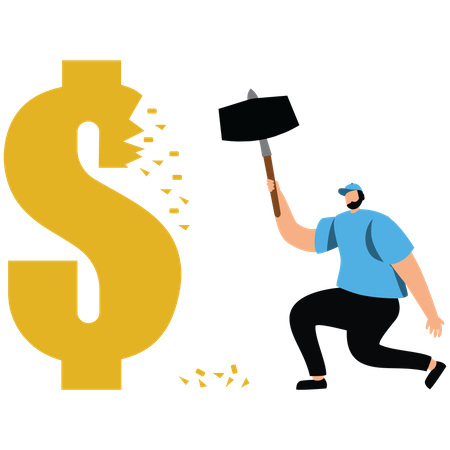 Businessmen hammer the dollar with a hammer  Illustration