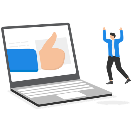 Businessmen hand from the laptop screen shows thumbs up  Illustration